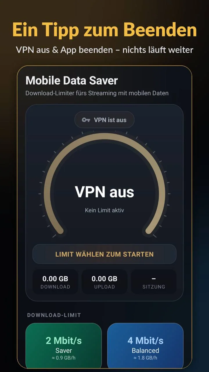 VPN ausgeschaltet und kein Limit aktiv